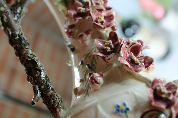 Antique pair barbotine majolica Art nouveau pitcher ewer vases