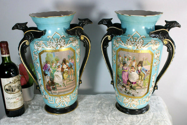 Antique XL French porcelain napoleon Dragon VAses