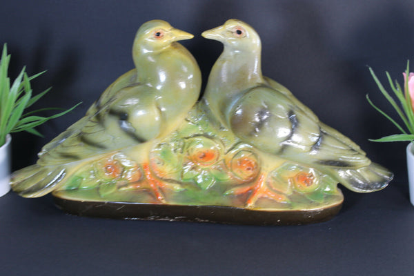 Antique french art deco chalkware pigeon bird statue 1930