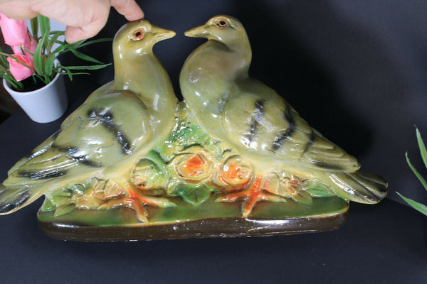 Antique french art deco chalkware pigeon bird statue 1930