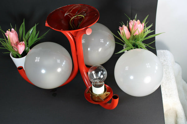 KAISER leuchten Vintage mid century retro red Glass globes pendant lamp