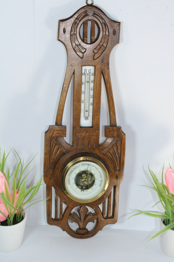 French Art nouveau wood carved barometer