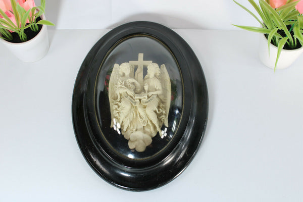 Antique 19thc napoleon III meerschaum carved archangel crucifix wall plaque