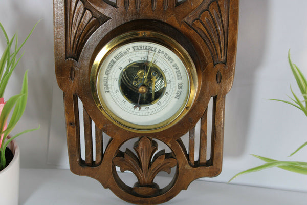 French Art nouveau wood carved barometer