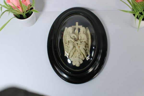 Antique 19thc napoleon III meerschaum carved archangel crucifix wall plaque