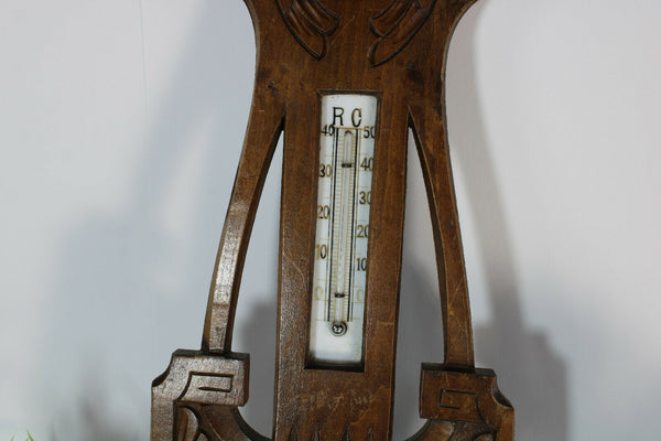 French Art nouveau wood carved barometer