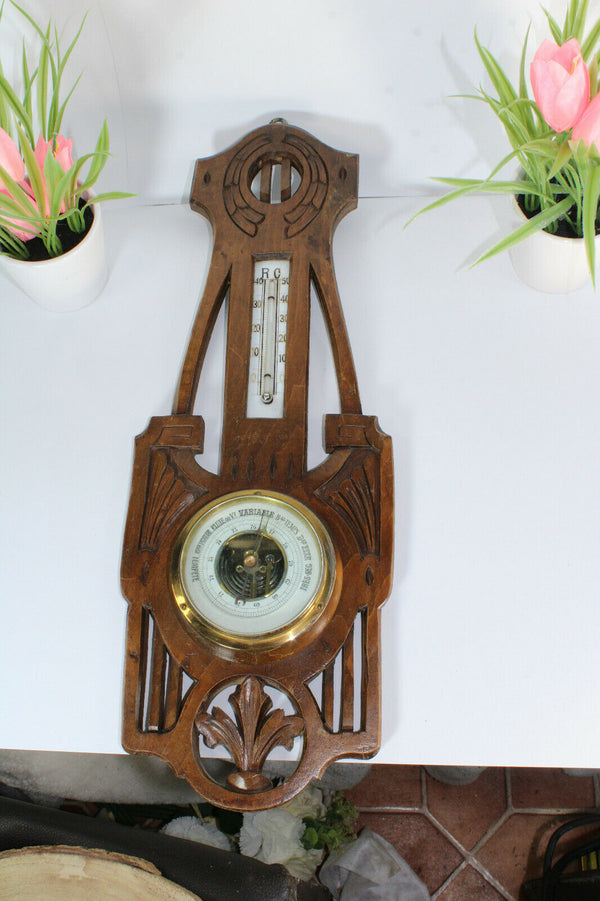 French Art nouveau wood carved barometer