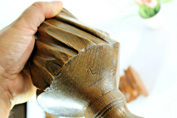 Antique Religious 19thc Bust figurine christ mary wood carved with console rare