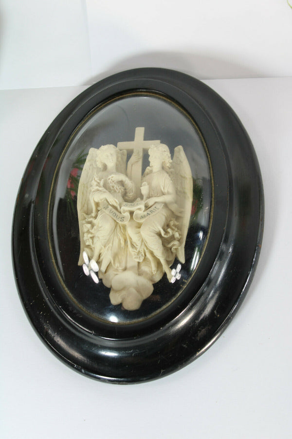 Antique 19thc napoleon III meerschaum carved archangel crucifix wall plaque