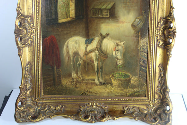 Gorgeous horse stable oil canvas painting signed attr to  W verschuur