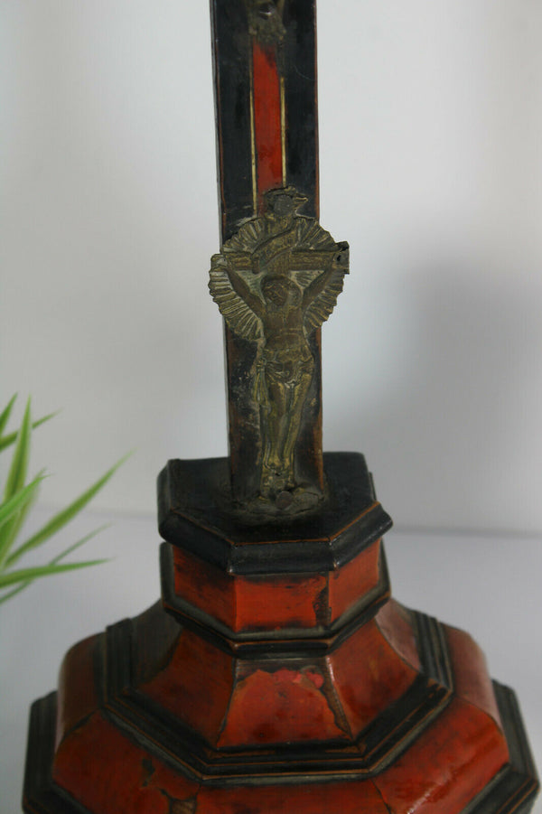 Antique 19thc inlaid wood Crucifix Christ religious french