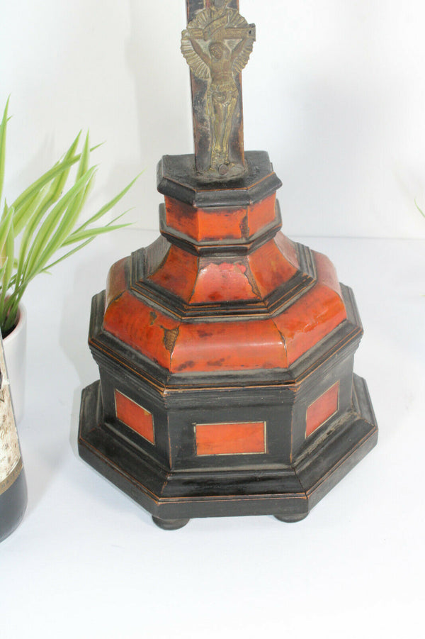 Antique 19thc inlaid wood Crucifix Christ religious french