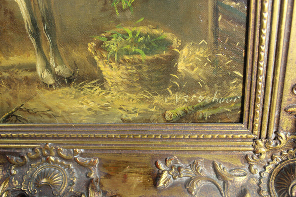 Gorgeous horse stable oil canvas painting signed attr to  W verschuur