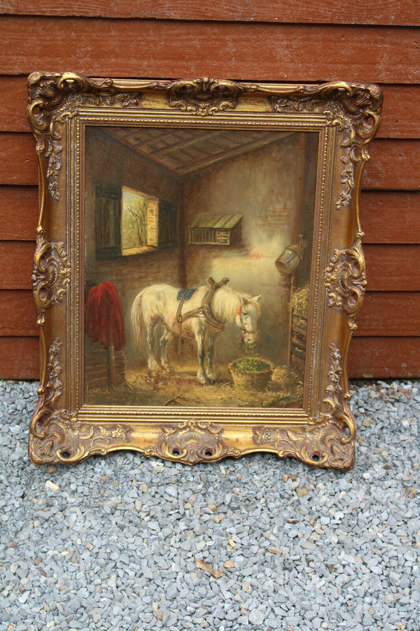 Gorgeous horse stable oil canvas painting signed attr to  W verschuur