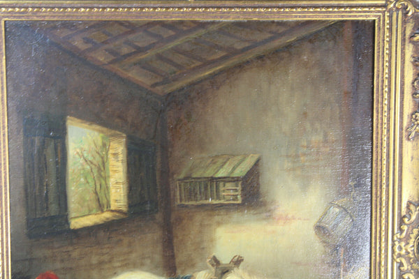 Gorgeous horse stable oil canvas painting signed attr to  W verschuur