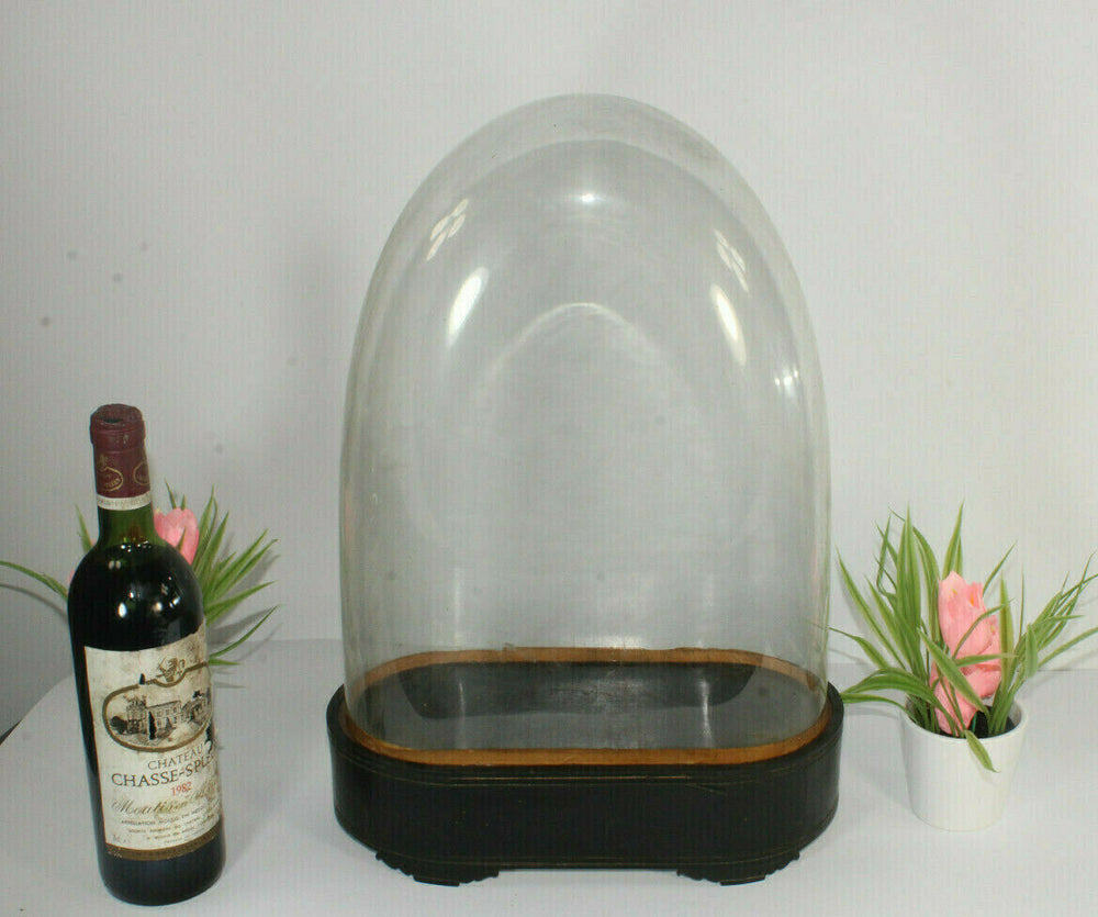 Antique victorian hand blown Glass globe dome taxidermy steampunk clock statue