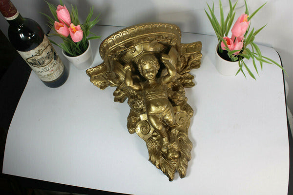 Vintage Cherub putti lion gold gilt wall console