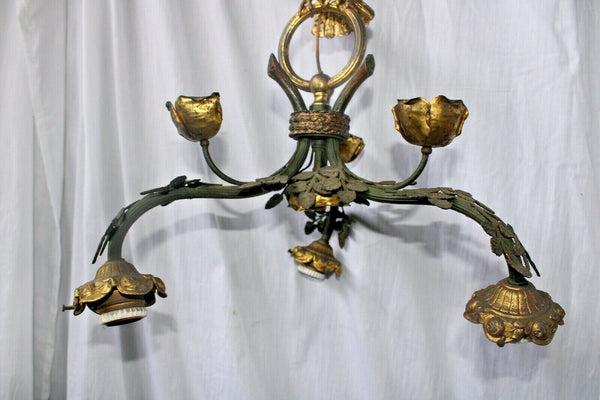 Rare antique French brass metal EAgle bird 3 arm chandelier