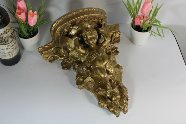 Vintage Cherub putti lion gold gilt wall console