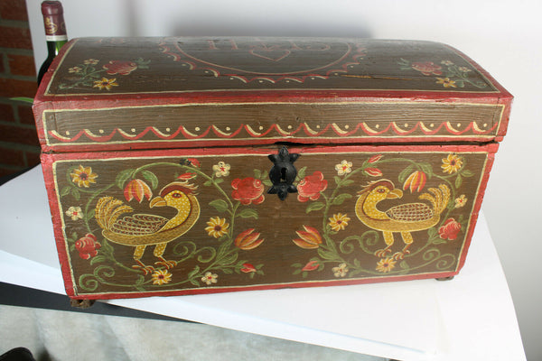 Rare Antique Artisan religious Wood carved hand paint box dated 1892
