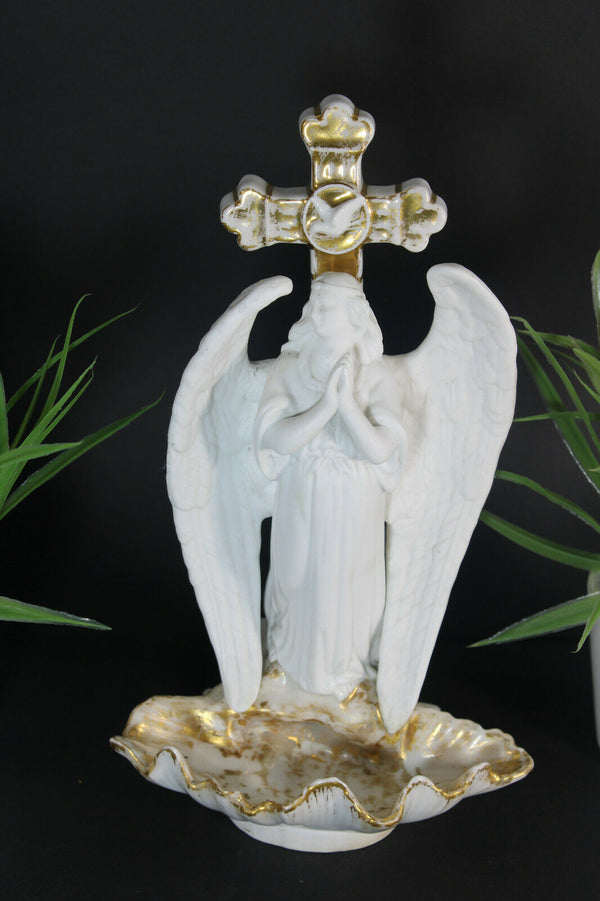 Antique french vieux paris porcelain Archangel holy water font religious rare