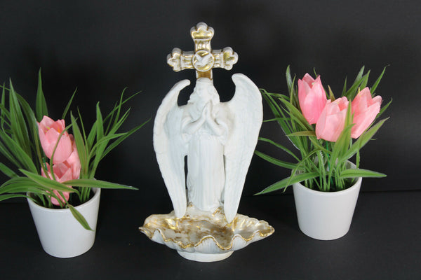 Antique french vieux paris porcelain Archangel holy water font religious rare