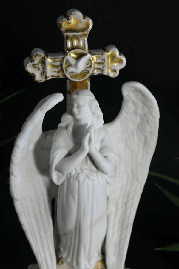 Antique french vieux paris porcelain Archangel holy water font religious rare