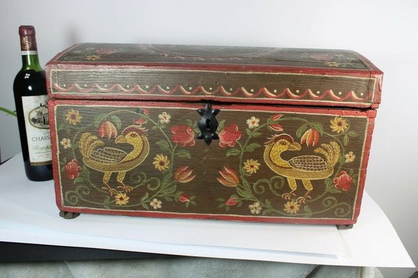 Rare Antique Artisan religious Wood carved hand paint box dated 1892