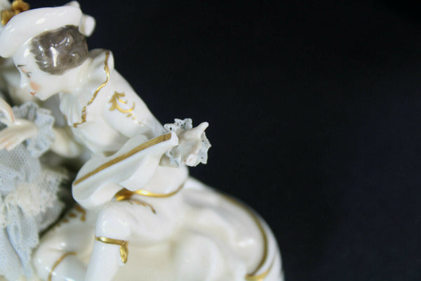 Antique german marked porcelain small porcelain lace group statue