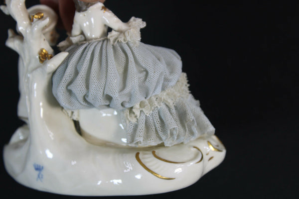 Antique german marked porcelain small porcelain lace group statue