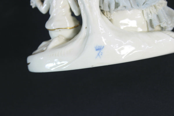 Antique german marked porcelain small porcelain lace group statue