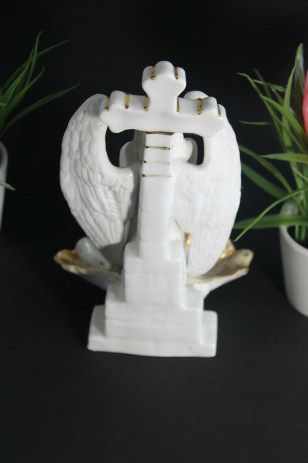 Antique french vieux paris porcelain Archangel holy water font religious rare