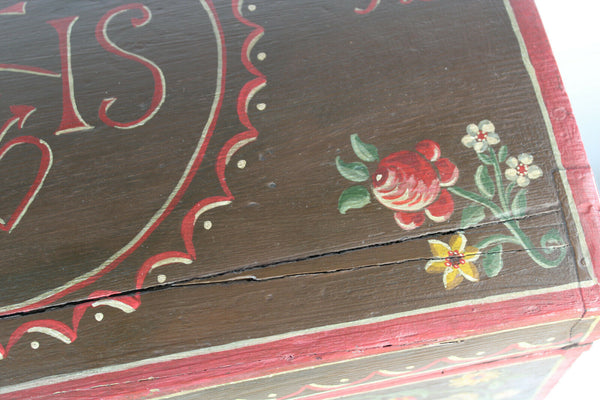 Rare Antique Artisan religious Wood carved hand paint box dated 1892