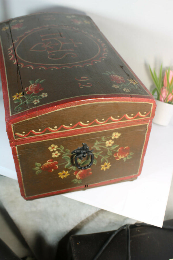 Rare Antique Artisan religious Wood carved hand paint box dated 1892