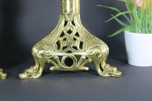 PAIR antique bronze religious Candlesticks Candle holder Dragon salamander