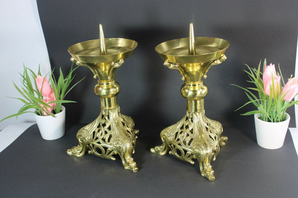 PAIR antique bronze religious Candlesticks Candle holder Dragon salamander