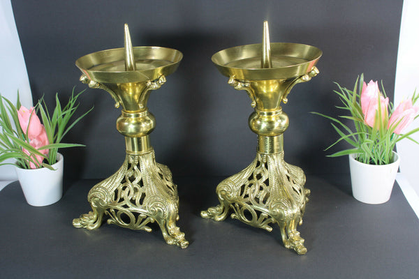 PAIR antique bronze religious Candlesticks Candle holder Dragon salamander