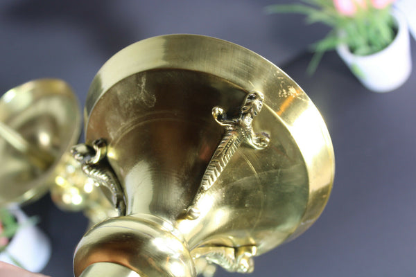 PAIR antique bronze religious Candlesticks Candle holder Dragon salamander