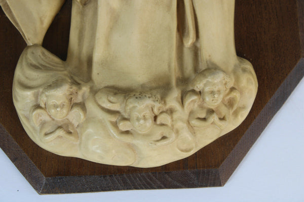 Antique French religious wall plaque chalkware figurine saint theresia angels