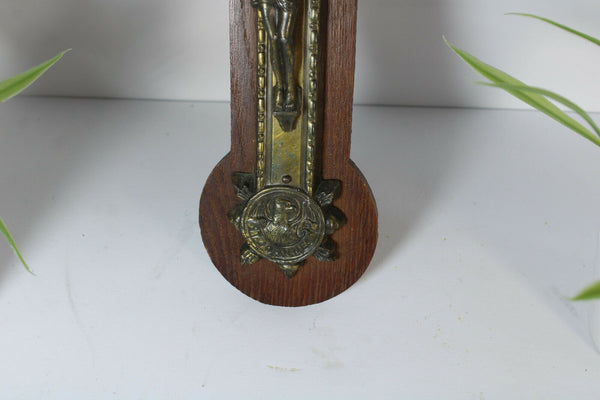 Antique French Bronze Crucifix wood plaque 4 evangelists religious rare