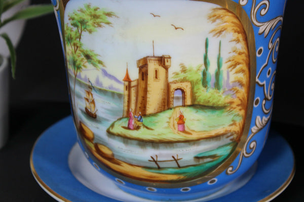 PAIR antique french vieux paris planter vase jardiniere on plate