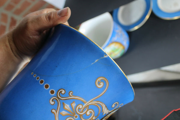 PAIR antique french vieux paris planter vase jardiniere on plate