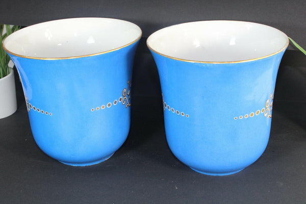 PAIR antique french vieux paris planter vase jardiniere on plate