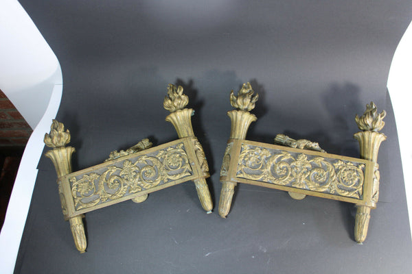Antique french pair Bronze fireplace andirons louis XVI Decor