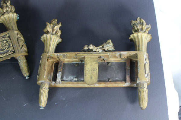 Antique french pair Bronze fireplace andirons louis XVI Decor
