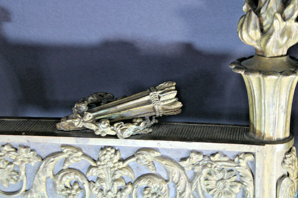 Antique french pair Bronze fireplace andirons louis XVI Decor