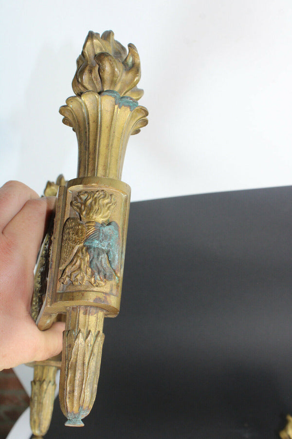 Antique french pair Bronze fireplace andirons louis XVI Decor