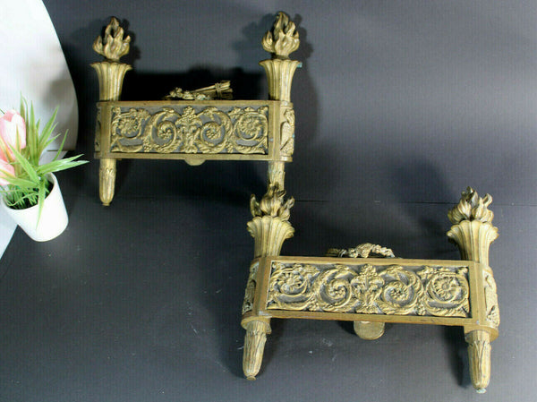 Antique french pair Bronze fireplace andirons louis XVI Decor