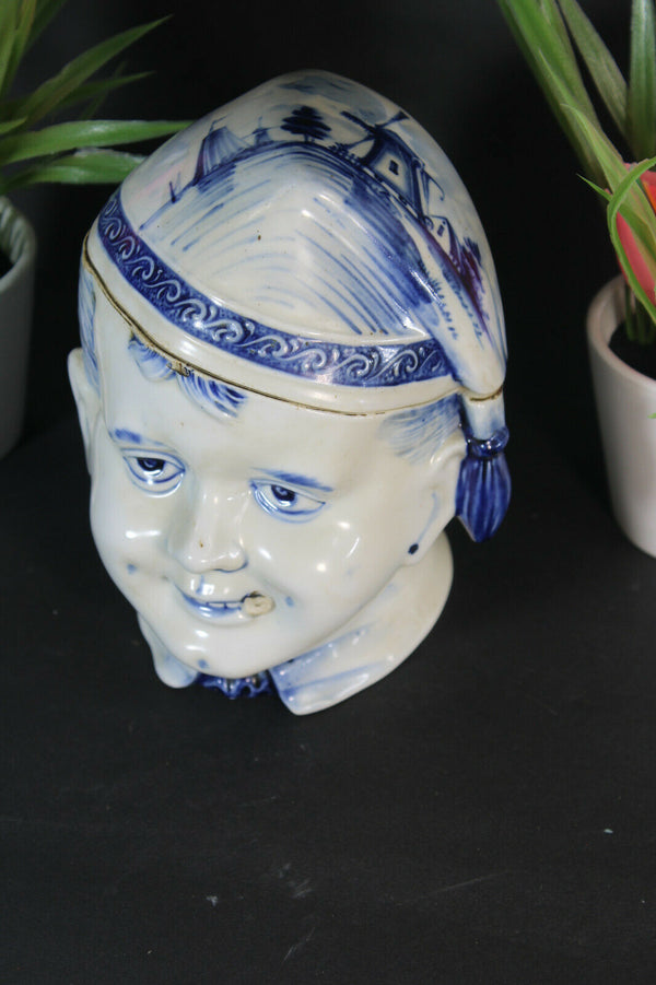 RAre antique delft pottery marked lidded box Boy mill landscape scene