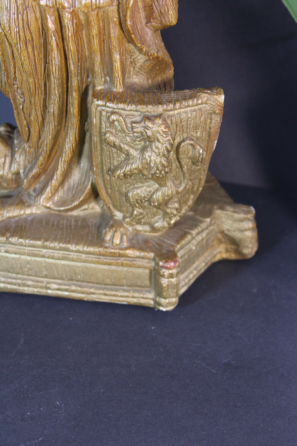 Antique chalkware Merlini signed Madonna figurine statue religious snake